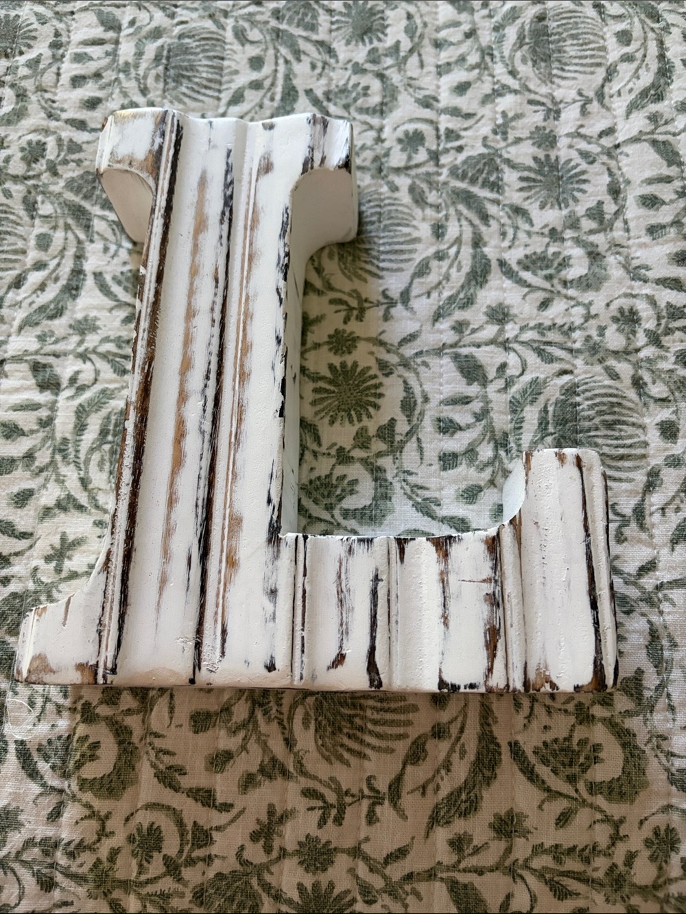 Cynthia Rowley White and Brown Distressed Wooden Letter L